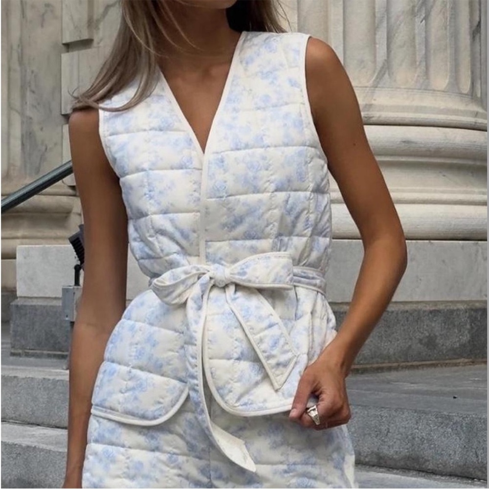Yllw The Label Carrington Wrap Vest in Blue Toile Size M/L